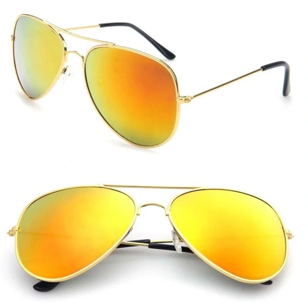 💥 CLEARANCE 🔥 Flame Red Mirrored Gold Frame Classic Aviator Sunnies - Picture 3 of 3